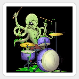 Drum Playing Squid Alien Sticker